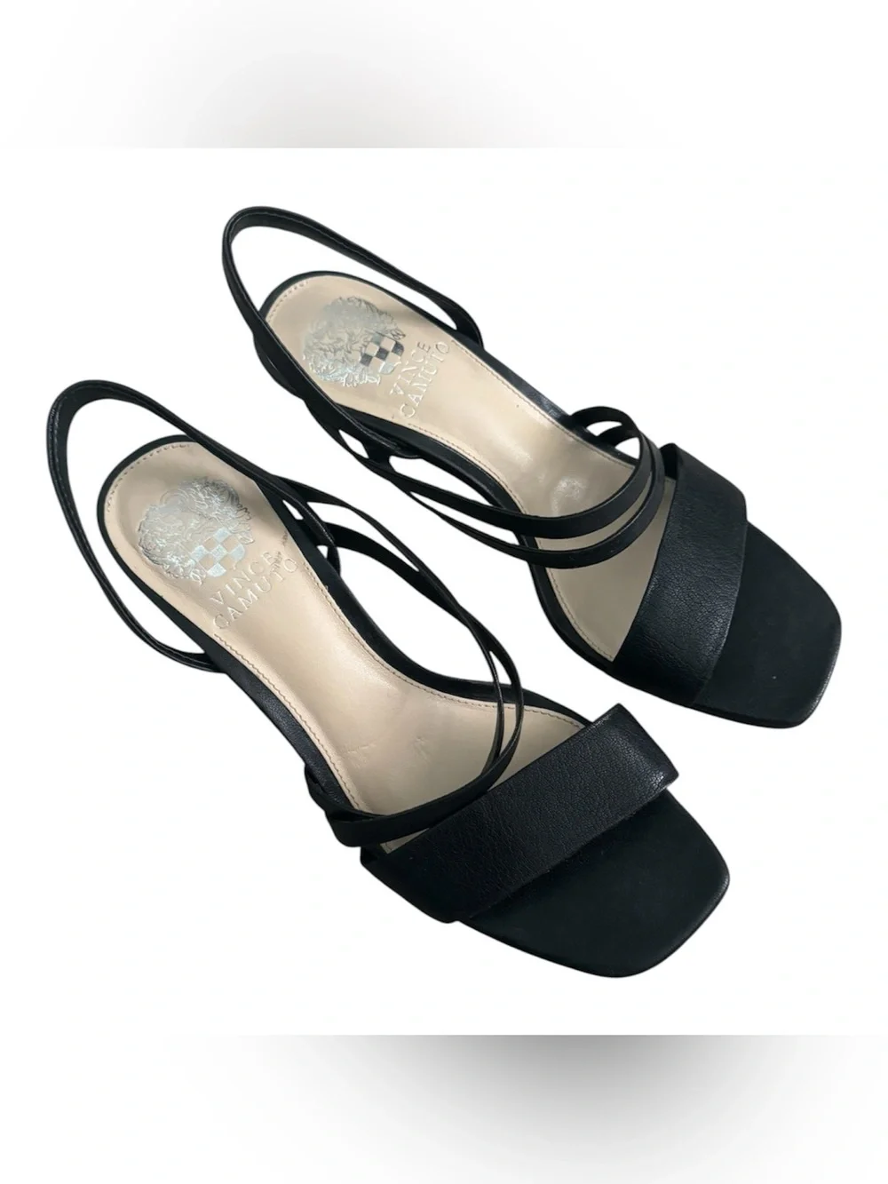 Vince Camuto Savesha Black Leather Strappy Slingback Heels Size 7